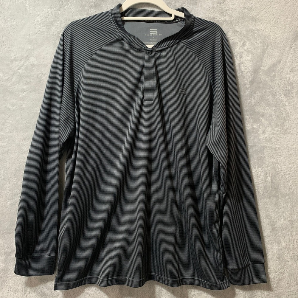 Three Sixty Six Mens 1/4 Zip Pullover XL‎ Black Gray Striped Long Sleeve Golf